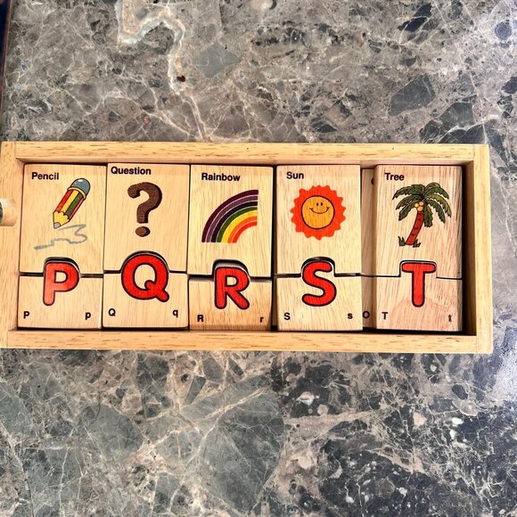 Wooden Alphabet Puzzle Pictures Storage Box Kids Educational Toy Melissa & Doug? - Picture 8 of 13